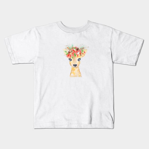 Christmas deer painting Kids T-Shirt by colorandcolor